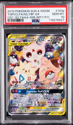 2019 POKEMON SUN & MOON COSMIC ECLIPSE TOGEPI & CLEFFA & IGGLYBUFF GX PSA 10 - Image 1