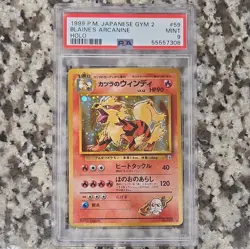 Pokemon TCG Challenge from the Darkness Blaine's Arcanine 59 Holo PSA 9 1999 JP - Image 1