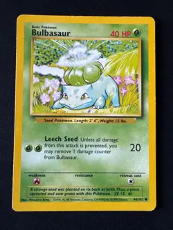 BULBASAUR 44/102 MP COMMON BASE SET UNLIMITED POKEMON 1999 - Image 1