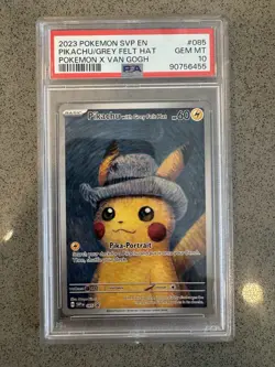 2023 POKEMON SVP POKEMON X VAN GOGH PROMO #085 PIKACHU WITH GREY FELT HAT PSA 10 - Image 1