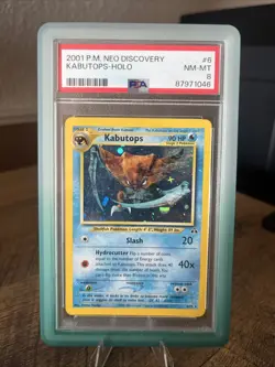 2001 Pokemon Kabutops 6/75 Neo Discovery Unlimited Holo PSA 8 (Guard Included!) - Image 1