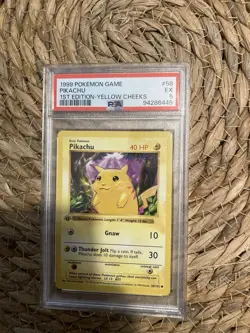 Pikachu 1st Edition Yellow Cheeks Shadowless PSA 5 EX 1999 Pokemon Card - Image 1