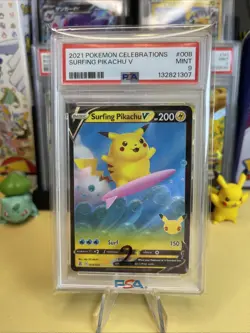 Pokemon 2021 Surfing Pikachu VMAX Full Art Celebrations Card 008/025 PSA Graded - Image 1