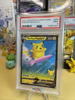 Pokemon 2021 Surfing Pikachu VMAX Full Art Celebrations Card 008/025 PSA Graded - Image 2
