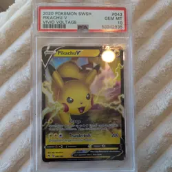 2020 Pokemon TCG SwSh Pikachu V #043 Vivid Voltage PSA 10 Gem 💎 MINT - Image 1