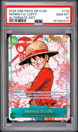 2025 One Piece Monkey.D.Luffy Alternate Art OP13-118 Carrying On His Will PSA 10 - Image 1
