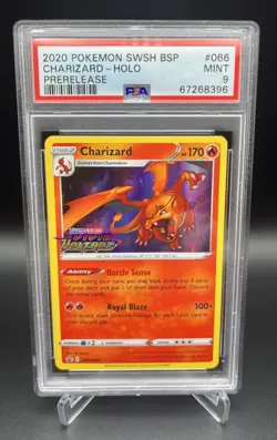 PSA 9 MINT Charizard SWSH066 PreRelease HOLO PROMO Pokemon Card 628 - Image 1