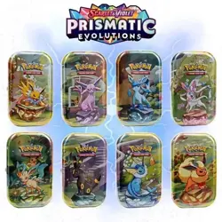 Pokemon Prismatic Evolutions 8 Mini-Tins w Promo Cards Costco In Hand - Image 2