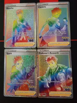 Pokemon Go Lot of 4 Rainbow Trainer Cards - Candela, Spark, Blanche, Professor's - Image 1