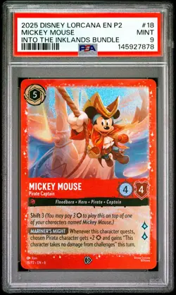 2025 DISNEY LORCANA EN P2-PROMO #18 MICKEY MOUSE - PIRATE CAPTAIN PSA 9 - Image 1