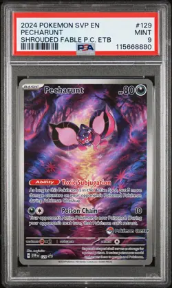 2024 Pokemon Shrouded Fable Pecharunt #129 Center Stamper ETB Promo PSA 9 Mint - Image 1