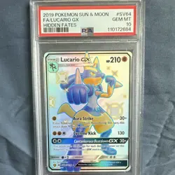 Pokemon 2019 Hidden Fates Shiny Vault Lucario GX SV64/SV94 EN Holo PSA 10 - Image 1