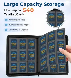 Card Binder 9 Pocket, 540 Card Album Holder, Side Loading, Black - Protects TCG - Image 2