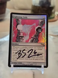 MTG Lightning Coils Mirrodin Foil ARTIST SIGNED LP - Image 1