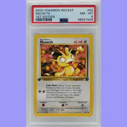 Pokemon 1st Edition Meowth 62/82 Team Rocket PSA 8 NM/Mint - Image 1