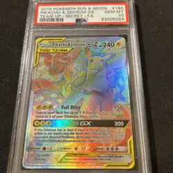 2019 POKEMON SUN & MOON TEAM UP SECRET #184 FULL ART/PIKACHU & ZEKROM GX PSA 10 - Image 1