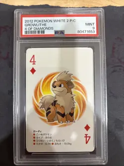 2012 POKEMON WHITE 2 PLAYING CARDS GROWLITHE 4 OF DIAMONDS PSA 9 - Image 1