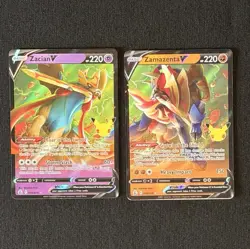 Zacian V & Zamazenta V Full Art Holo Pokemon TCG Celebrations 2 Card Lot English - Image 1