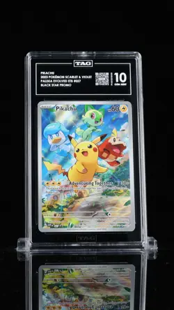 2023 Pokemon Paldea Evolved Pikachu #027 Black Star Promo EBT TAG 10 - Image 1