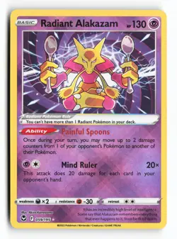 Radiant Alakazam 059/195 SWSH12: Silver Tempest Holo Radiant Rare Pokemon TCG NM - Image 1
