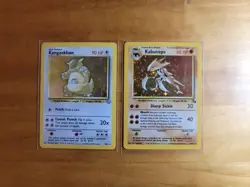 Kabutops 9/62 Fossil Holo Kangaskhan 5/64 Holo Rare Vintage Pokemon Cards - Image 1