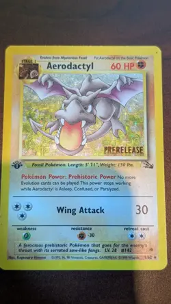 1999 Pokemon TCG Aerodactyl Fossil 1st Edition Holo Prerelease Rare - Image 1