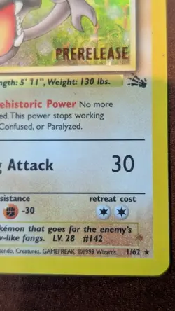 1999 Pokemon TCG Aerodactyl Fossil 1st Edition Holo Prerelease Rare - Image 3