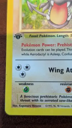 1999 Pokemon TCG Aerodactyl Fossil 1st Edition Holo Prerelease Rare - Image 4