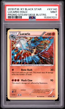2016 POKEMON XY BLACK STAR PROMO STEAM SIEGE BLISTERS #XY140 LUCARIO-HOLO PSA 9 - Image 1