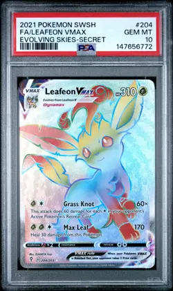 Fa/Leafeon Vmax Pokemon Sword & Shield Evolving Skies 204 NM PSA 10 - Image 1