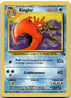 Kingler 38/62 Uncommon Fossil Pokemon Unlimited Lightly Played - Image 1