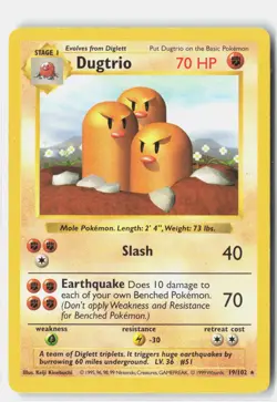 Dugtrio 19/102 Rare Base Set Shadowless Pokemon Unlimited MP Keiji Kinebuchi - Image 1