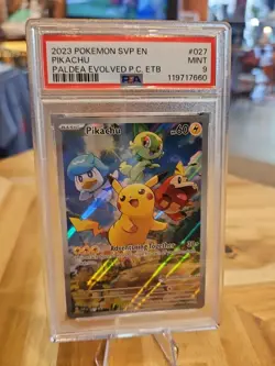 2023 Paldea Evolved POKEMON CENTER ETB PROMO SVP EN #027 PIKACHU PSA 9 Mint NEW - Image 1