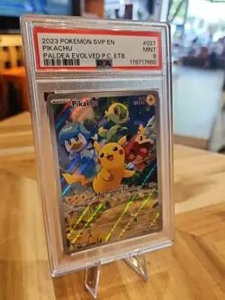 2023 Paldea Evolved POKEMON CENTER ETB PROMO SVP EN #027 PIKACHU PSA 9 Mint NEW - Image 2