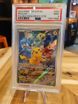 2023 Paldea Evolved POKEMON CENTER ETB PROMO SVP EN #027 PIKACHU PSA 9 Mint NEW - Image 3