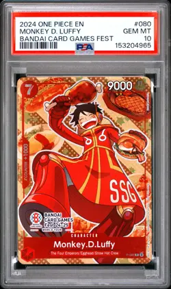 2024 One Piece EN Bandai Card Games Fest Monkey D Luffy #080 PSA 10 GEM MINT - Image 1