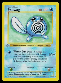 Pokemon Card - Poliwag Base Set Shadowless 59/102 1st Edition Common - Image 1