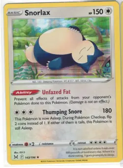 Snorlax 143/196 Holo Rare Lost Origin Pokemon TCG Holo Near Mint - Image 1