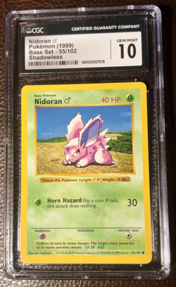 #55 NIDORAN SHADOWLESS 1999 POKEMON BASE SET WOTC CGC 10 Gem 💎 Mint - Image 1