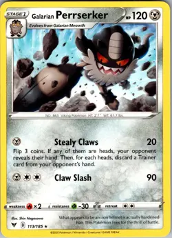 Galarian Perrserker Vivid Voltage 113/185 Rare Pokemon Near Mint - Image 1