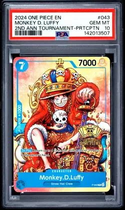 Monkey D. Luffy PSA10 2024 One Piece Promos 2nd Ann Tournament-Prtcptn #043 - Image 1