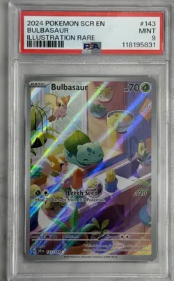 2024 Pokemon Stellar Crown Bulbasaur Illustration Rare #143 PSA 9 Mint Graded - Image 1