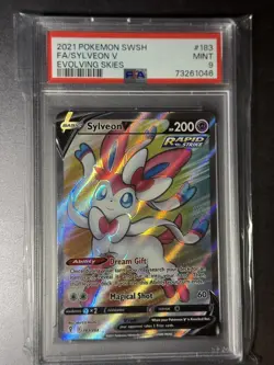 2021 Pokemon SWSH Sylveon V Full Art 183/203 Evolving Skies PSA 9 Mint - Image 1