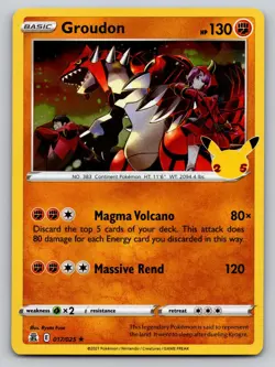 Groudon 017/025 Rare Celebrations Pokemon Holo Near Mint - Image 1