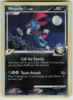 Weavile G 17/127 Rare Platinum Pokemon Reverse Holo Moderately Played - Image 1