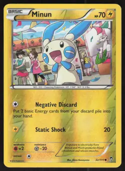 Minun 32/111 Common Furious Fists Pokemon Reverse Holo Lightly Played - Image 1
