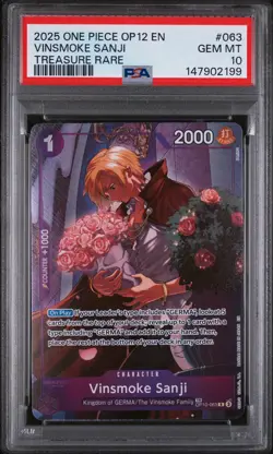PSA 10 VINSMOKE SANJI ONE PIECE OP12 LEGACY OF THE MASTER TREASURE RARE OP10-063 - Image 1
