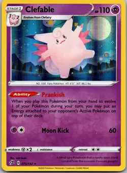 Clefable 075/192 Holo Rare Rebel Clash Pokemon Holo Near Mint - Image 1