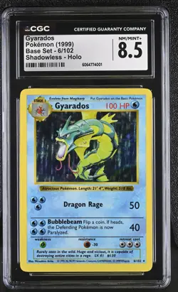 CGC 8.5 Gyarados 1999 Base Set 6/102 Shadowless Holo Pokemon Card - Image 1
