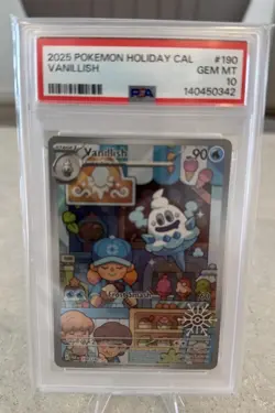 Pokemon TCG PSA 10 2025 EN Holiday Cal Vanillish 190 Illustration Rare Holo - Image 1